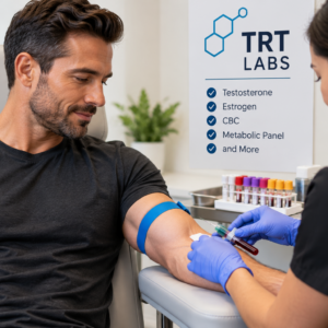 Patient having blood drawn for testosterone and TRT lab testing at Weight Loss MD