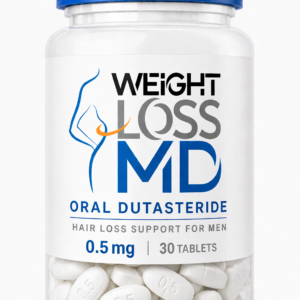 Weight Loss MD Oral Dutasteride 0.5 mg Tablets - Weight Loss MD Weight Loss MD oral dutasteride 0.5 mg bottle with white tablets for hair loss support