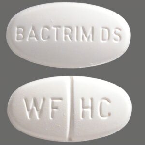 White Bactrim DS tablet with imprints 'BACTRIM DS' and 'WF HC' for bacterial infection treatment.