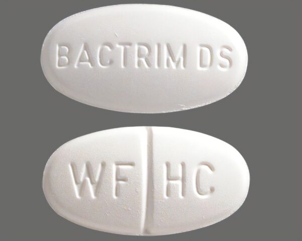 White Bactrim DS tablet with imprints 'BACTRIM DS' and 'WF HC' for bacterial infection treatment.